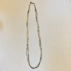 Navajo 3-Strand Liquid Silver Necklace with Turquoise Accents